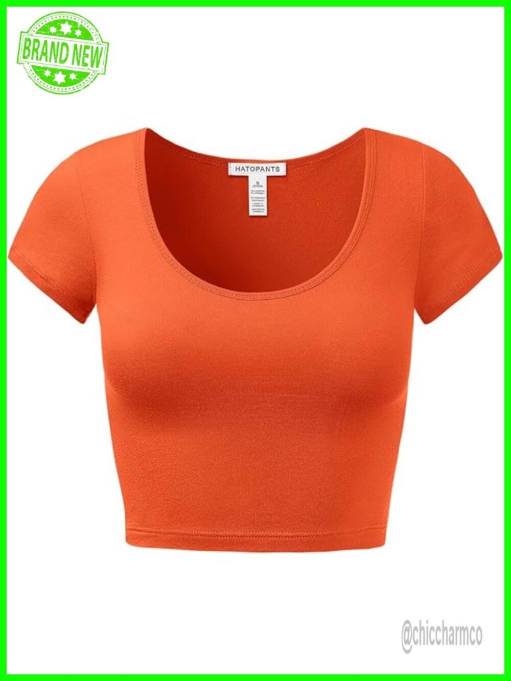 Cotton Spandex Crop Top Scoop Neck Short Sleeve Stretchy Casual Shirt